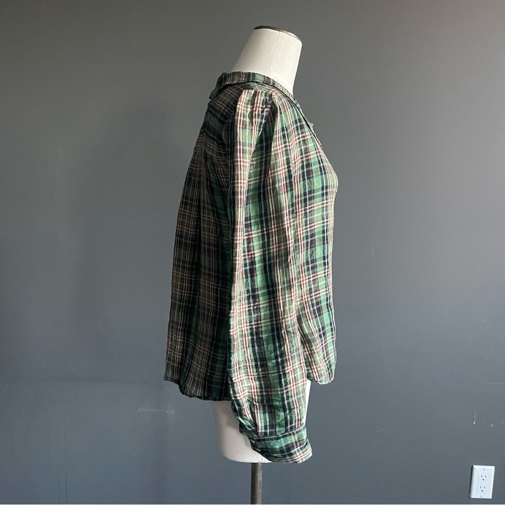 Vintage Green Plaid Peter Pan Collar Blouse Romantic Cottagecore Top Twee Indie - Picture 5 of 12